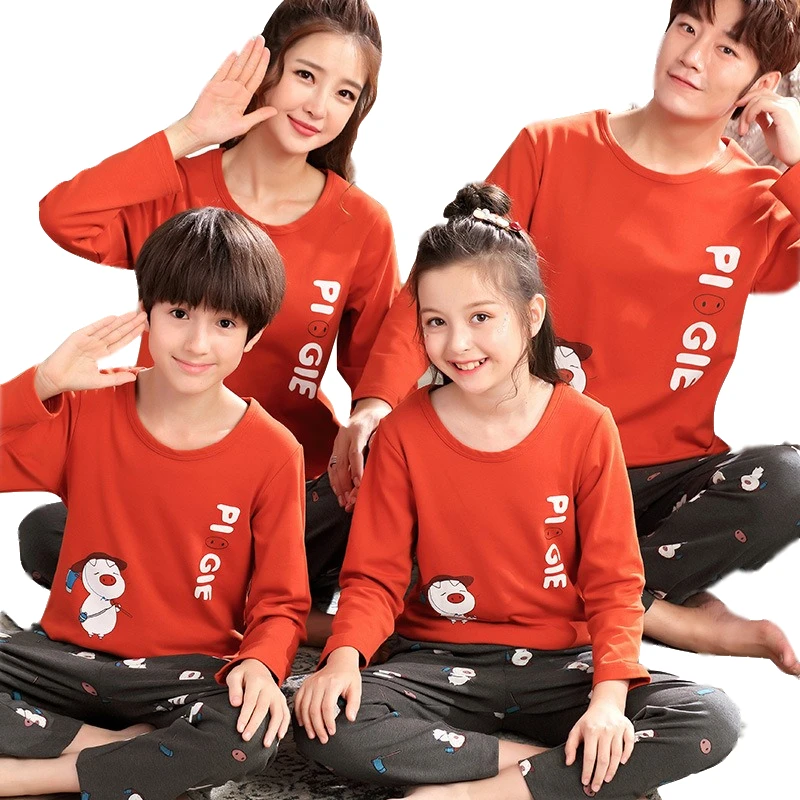 

2019 Parent-Child Pajamas Long-Sleeved Cotton Spring And Autumn Cartoon Children'S Family Three Home Service Boy Baby Suit