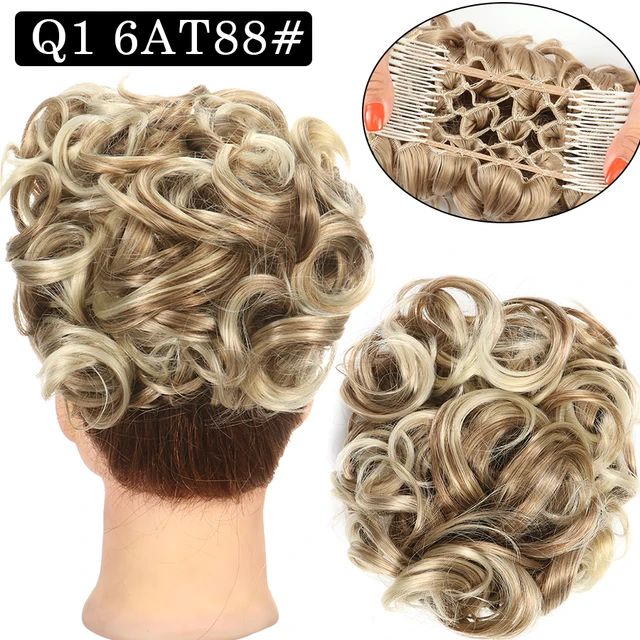 Synthetic Curly Elastic Band Chignon Plastic Comb Clips in Hair Extension Hair Bun Updo Cover Hairpieces Hair Accessories Q1 6AT88
