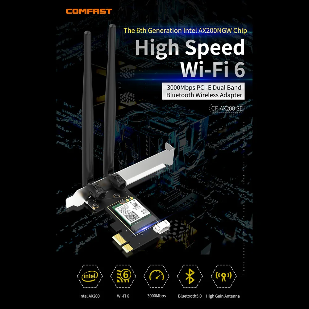 COMFAST CF AX200SE 3000 Мбит/с Wifi 6 PCI e сетевая карта 2 4 + 5 8 ГГц двухдиапазонный Bluetooth 0
