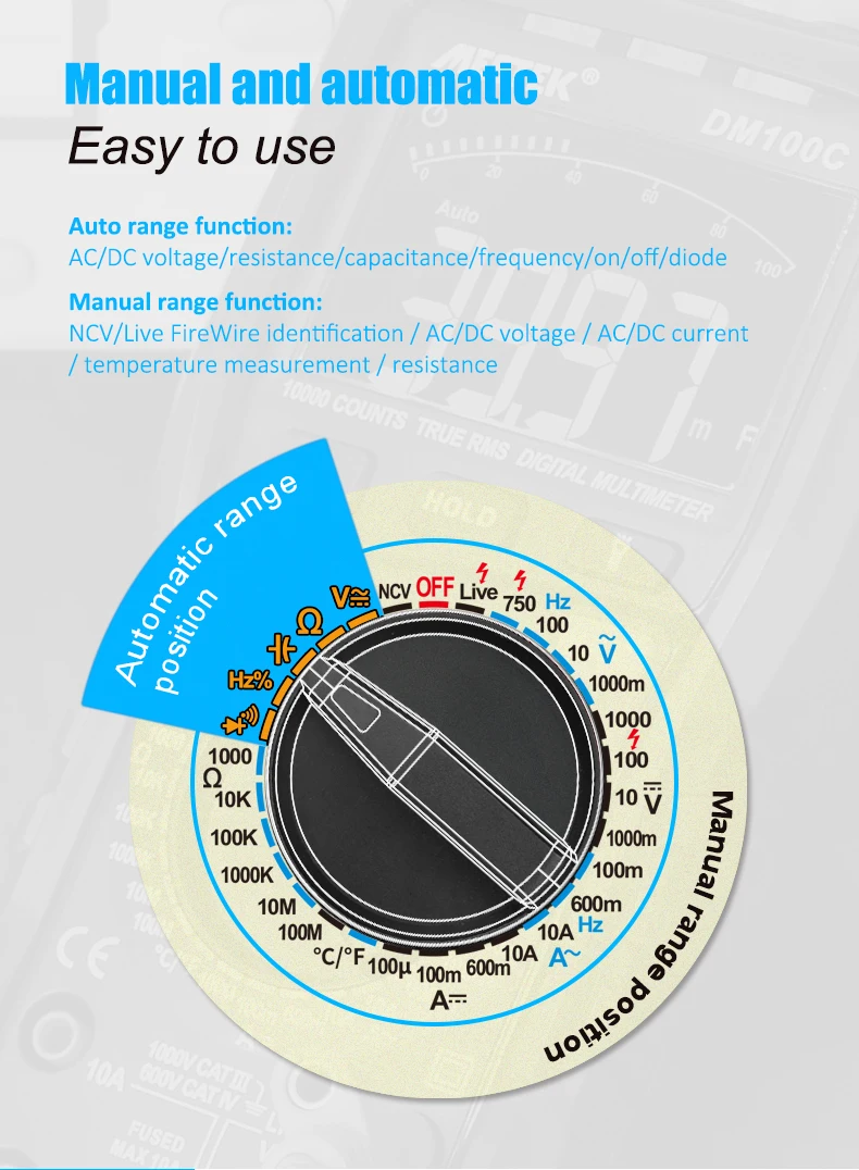 Цифровой мультиметр RM406A, Аналоговый тестер емкость, постоянный ток, 10000 отсчетов, мультиметровый цифровой профессиональный антисжигательный сигнал