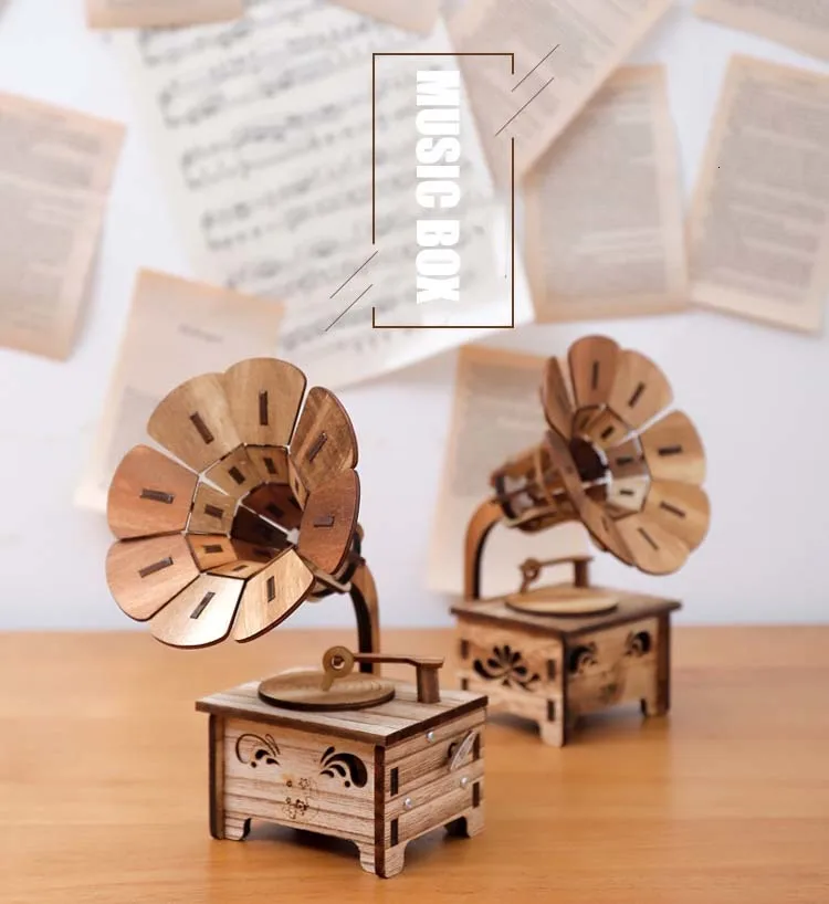 Деревянный фонограф Diy ретро музыкальная шкатулка коробка креативные подарки для девочек украшения дома