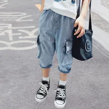 Укороченные брюки для мальчиков; лето г.; стиль; детский Свободный комбинезон; эластичные бриджи для больших мальчиков; модные штаны в западном стиле