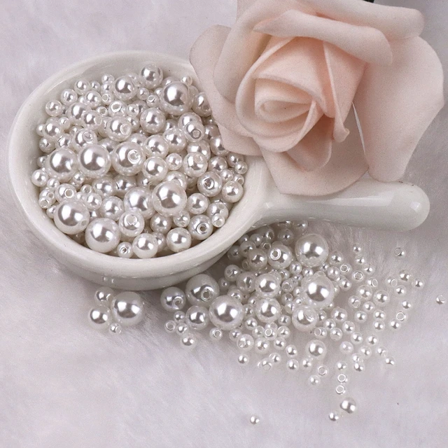 150-200Pcs Colorful ABS Imitation Pearls Mix 3-8mm Round Beads With Holes DIY Bracelet Charms Necklace Beads For Jewelry Making 2101 White Color