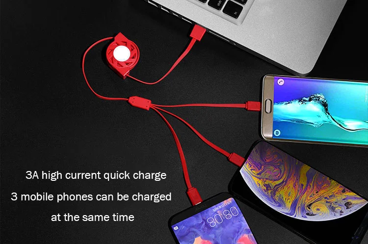 Удерживающий 3 в 1 USB кабель для зарядки 1 м для IPhone Sumsung Android huawei Портативный зарядный кабель Micro usb type-C мобильный кабель