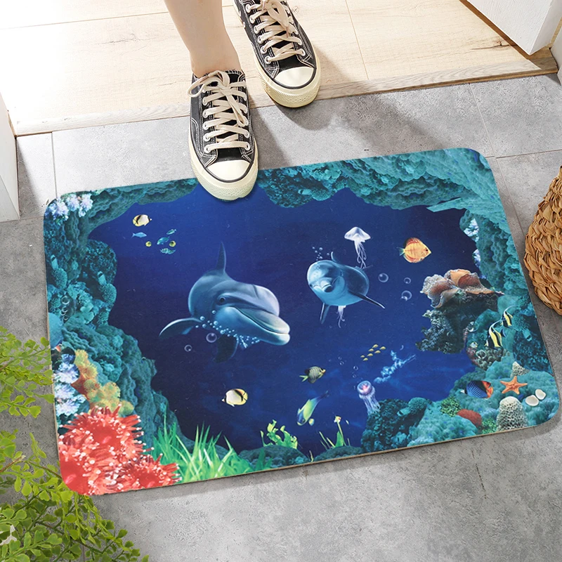 Non-Slip Rug Ocean Animal Floor Home Living Room Mat Repeatable Polyester+PVC+TPR Sofa Decoration Environmental Skid Resistant