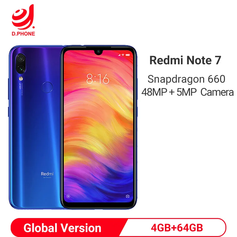 Xiaomi Redmi Note 7 смартфон с восьмиядерным процессором Snapdragon 660 ОЗУ 4 Гб ПЗУ 64 ГБ 4000 мАч 6 3