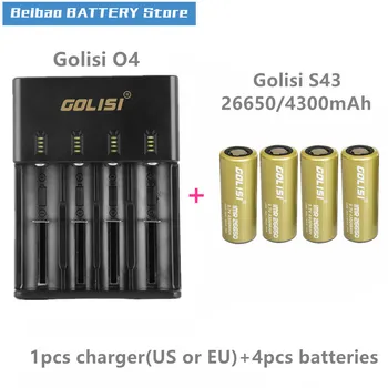 

Golisi 4pcs S43 IMR 26650 4300mah 40A E-CIG rechargeable battery VAPE with Golisi O4 Intelligent Battery Charger 2A fast charge
