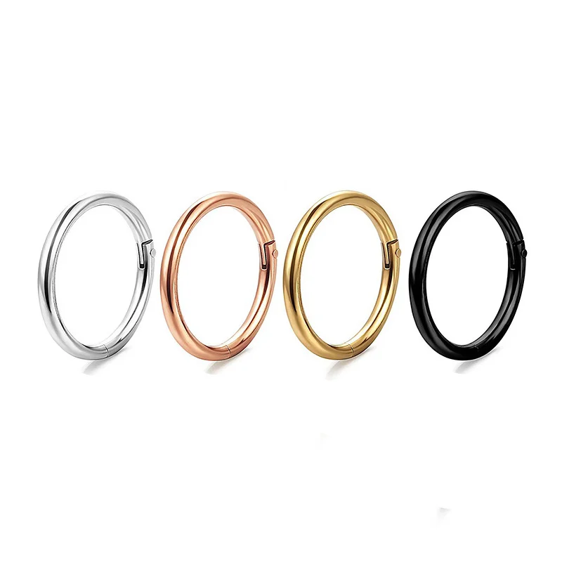 Surgical Steel Nose Ring Clicker Hinge Ear Helix Tragus Ring Hoop Body Piercing Jewelry Thickness 0.8mm 1mm 1.2mm 1.6mm