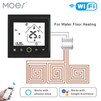 WiFi Thermostat Temperature Controller LCD Touch Screen Backlight for Water floor Heating Works with Alexa Google Home lcd touch screen smart wifi big digital temperature thermostat touch screen warm floor heat controller thermostat