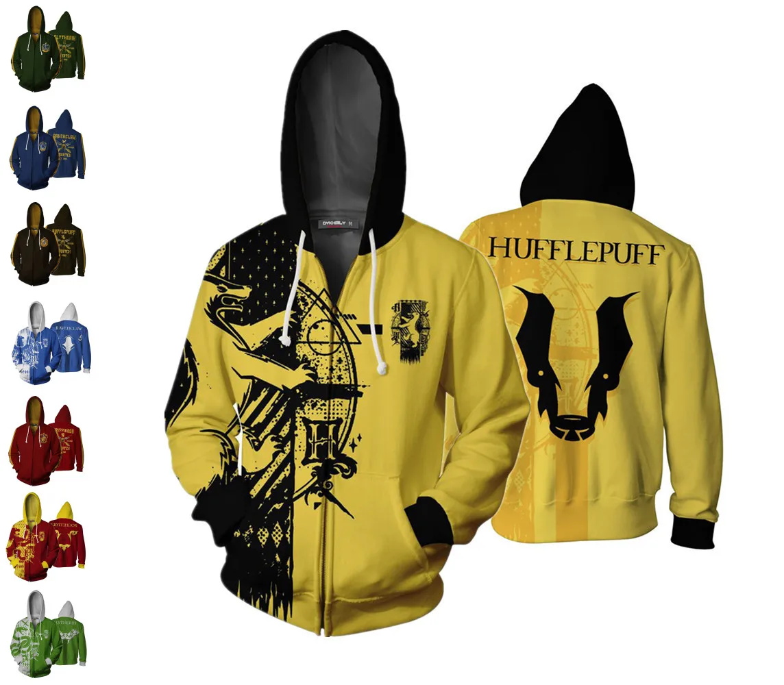 Wizardry Gryffindor Slytherin Ravenclaw косплей костюм для мужчин и женщин толстовки пуловер Trackusits Повседневная куртка на молнии