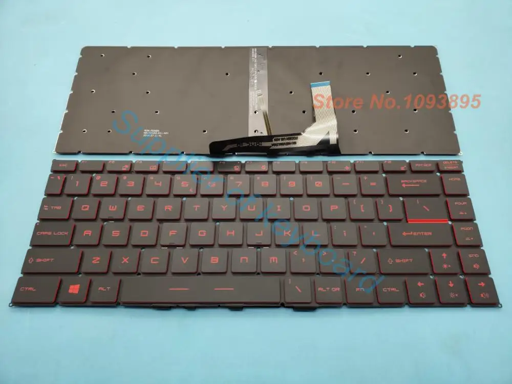 Teclado Fino do Portátil Inglês Retroiluminado Vermelho Msi Gf63 Series 8rc 8rd 11ud Novo