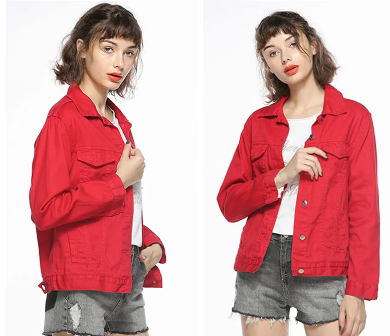 Finest  Cotton Women Denim Jacket blue Pink Red Autumn Spring Plus Size Casual England Outwear Ladies Femal