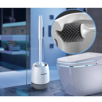 

Silicone Toilet Brush with long Holder Handle Soft Bristles Bathroom Cleaning Set Wall Mounted Floor Standing Toilet Bowl Brush