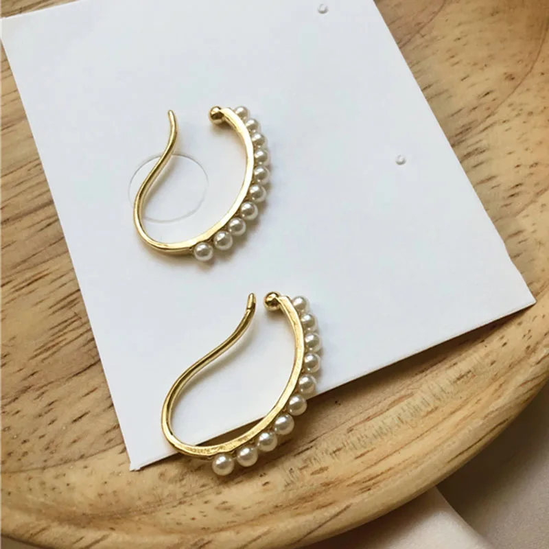 Корейский Стиль имитация жемчуга Earcuff серьги клипсы двойной способа ношения не
