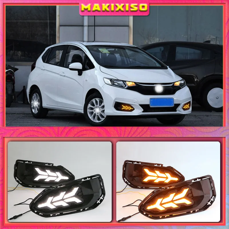 

Светодиодные дневные ходовые огни для Honda Fit Jazz 2018, 2 шт., автомобильные аксессуары, водонепроницаемые светодиодные противотуманные фары 12 В DRL, украшение