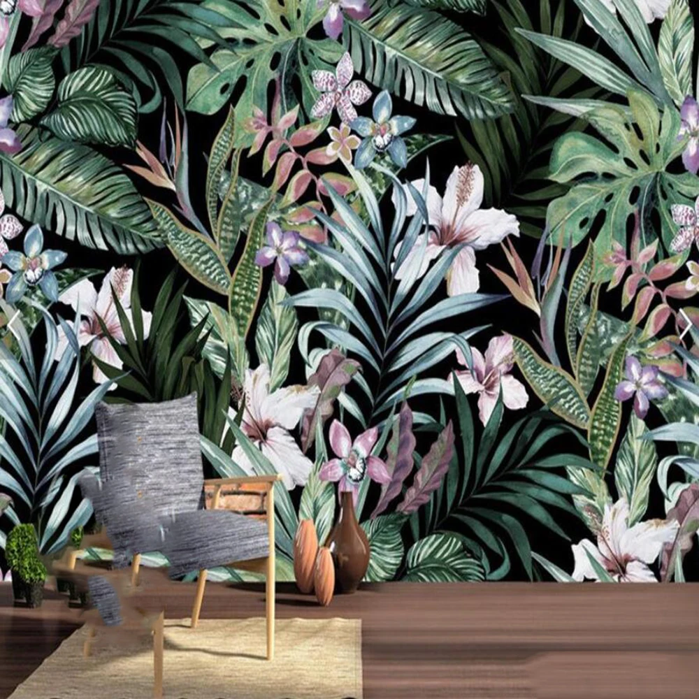 

Drop Shipping Custom 3D Mural Wallpaper Tropical Rainforest Flowers And Birds Living Room Wall Decoration Wallpaper Murals