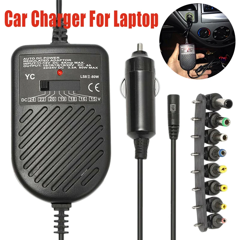 

Universal USB Port Auto Car Charger DC Power Supply Adapter with 8 Detachable Plugs For HP ASUS DELL Lenovo Samsung Laptop
