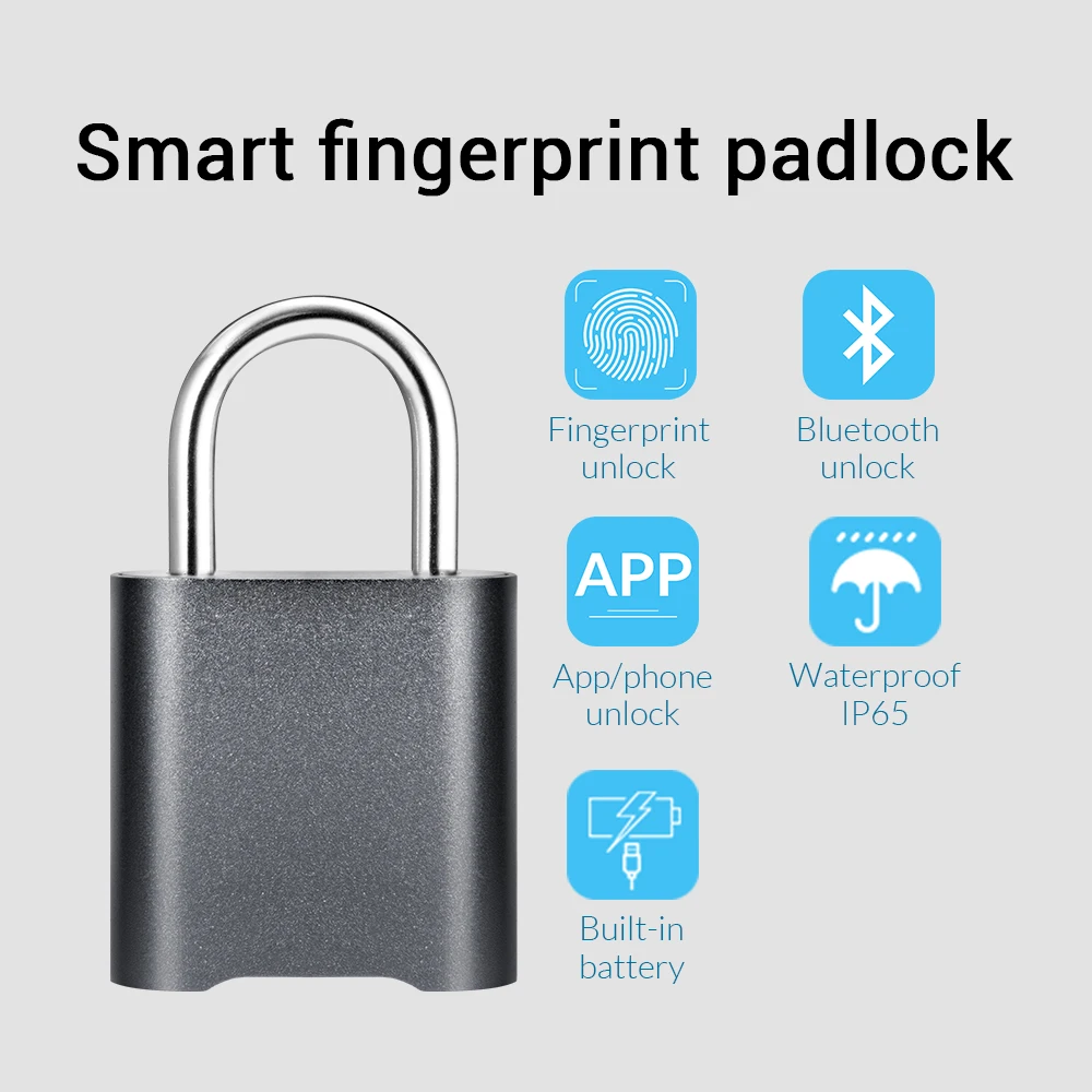 

Smart Fingerprint Bluetooth Rechargeable Keyless Padlock Unlock Waterproof Home Security APP Shared Door Lock for IOS Android