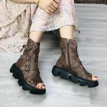 

YourSeason Women 2020 New Summer Heighten Platform Shoes Genuine Leather Casual Zip Leisure Ladies Roman Style Retro Sandals