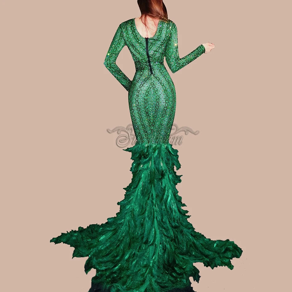 Sparkly-Rhinestones-Diamond-Green-Feather-Long-Sleeve-O-Neck-Sexy-Long-Big-Tail-Dress-Costume-Prom (1)