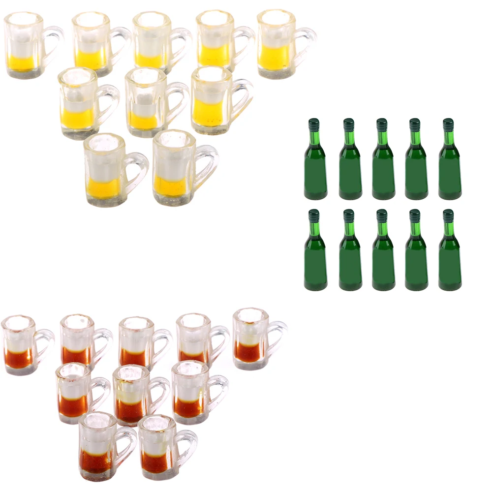 

10pcs Beer Cups/Glass Bottles Mini Furniture Model Dolls Accessories Miniatures Dinnerware Dollhouse Summer Must