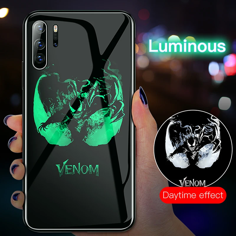 Чудо-яд чехол в виде светящегося стекла для huawei P30 P20 mate 30 20 Pro Lite P10 Plus Роскошный чехол для телефона с изображением Железного человека Бэтмена