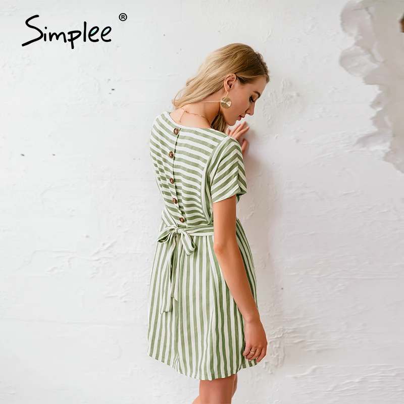 Simplee Striped women dress Casual buttons strap short sleeve summer dress Streetwear ladies o neck a line holiday dress 2020 Simplee Striped women dress Casual buttons strap short sleeve summer dress Streetwear ladies o neck a line holiday dress 2020