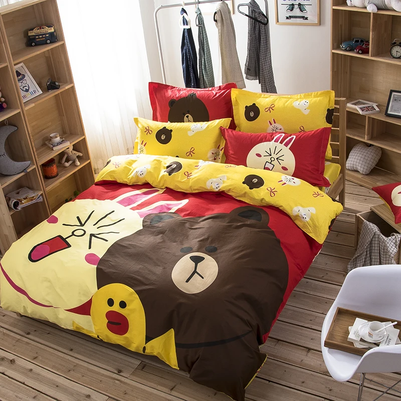 

3/4pcs set Cartoon Bear Rabbit Printing Kawaii Bedding Set Bed Linings Duvet Cover Bed Sheet Pillowcases Cover Set for gift