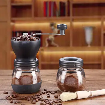 

Manual Coffee Grinder with Storage Jar Soft brush Conical Ceramic Burr Quiet and Portable Manual Bean Grinder