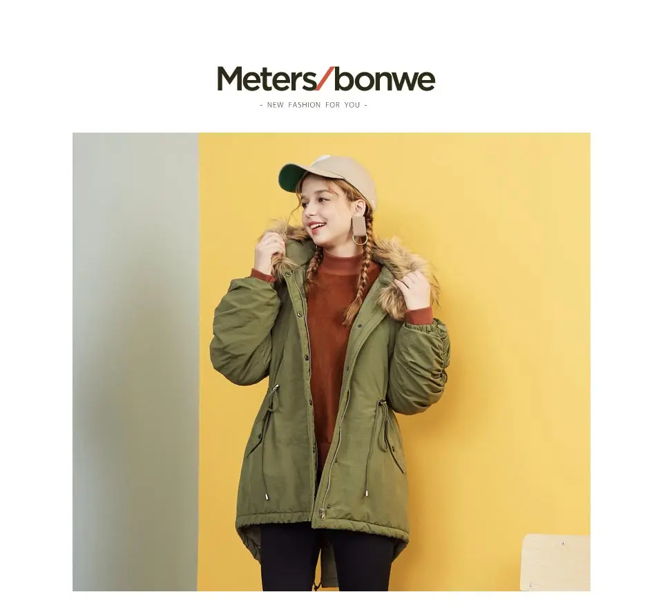 Metersbonwe, зимнее пальто для женщин,, новинка, стильная женская куртка, толстый теплый меховой воротник, хлопковая стеганая куртка, парка с капюшоном