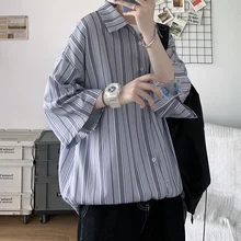 

Summer Short-sleeved Shirts Men's Fashion Casual Shirts Men Streetwear Korean Loose Striped Shirts Mens Dress Shirts M-3XL