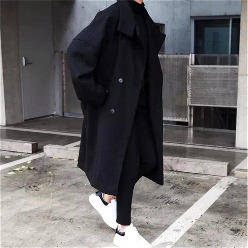 2020 New Winter Mens Long Coats Fashion Solid Lapel Collar Woolen Jacket Male Double Breasted Casual Loose Fit Outerwear M-XL 2020 New Winter Mens Long Coats Fashion Solid Lapel Collar Woolen Jacket Male Double Breasted Casual Loose Fit Outerwear M-XL