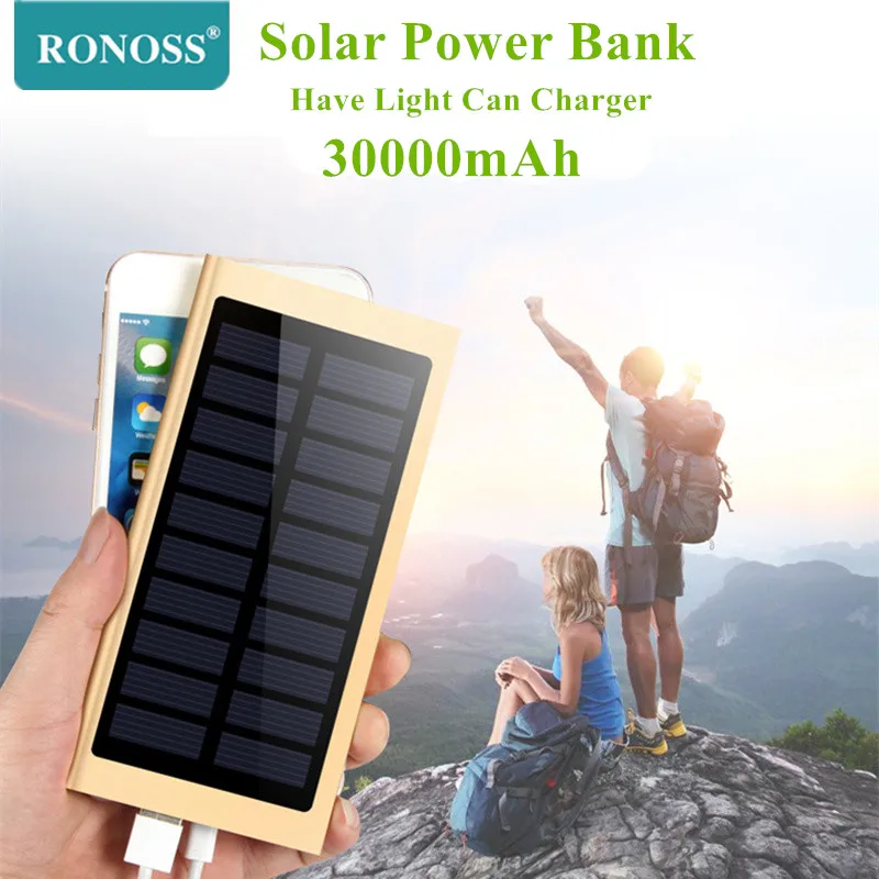 Ultra-thin Solar Power bank 30000mah External Battery 2 USB LED Poverbank Portable Mobile phone Charger for xiaomi iphone | Мобильные
