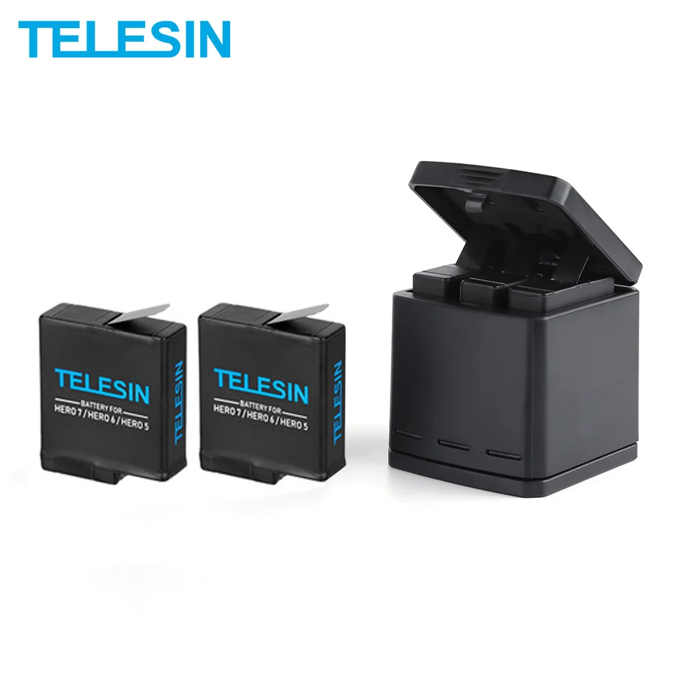 

TELESIN USB 3 Channel 3 Slots Charger 3pcs Rechargebale Replacement Batteries Pack AHDBT 501 1220mah+3 Cases for GoPro Hero 5