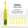 Children Electric Toothbrush Children Cute Cartoon Pattern Waterproof Smart Cleaning IPX7 Sonic Electric Toothbrush For Kids Yellow