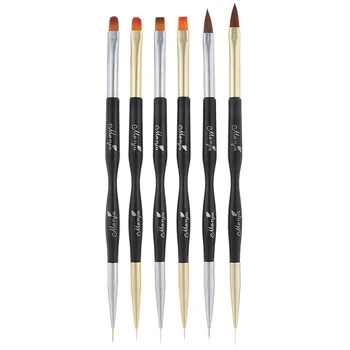 

NEW-Monja 6Pcs Dual End Nail Art Poly Uv Gel Extension Builder Acrylic Liquid Powder Brush Lines Stripe Liner Drawing Pen Mani
