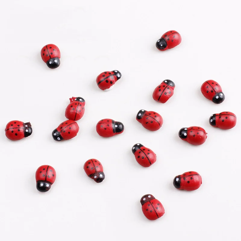 Painted Ladybug Self Adhesive Wood Craft Fridge Paste Decorations Cabochon Scrapbooking Decoration 8x11mm Kids Gift 100Pcs/bag ornament crafts wood craft decor