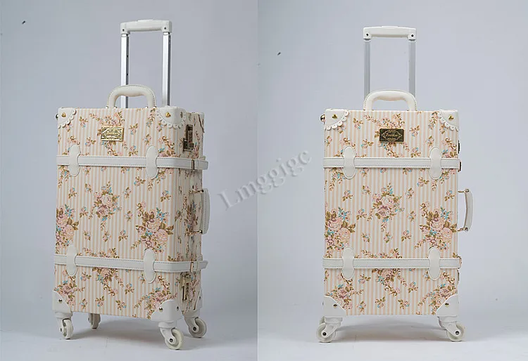 Vintage Rolling Luggage Set With Handbag,women Highquality Wood +pu
