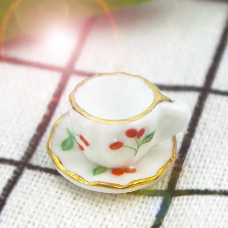 Имитация мини-персик, чайная чашка, блюдце, кукольный дом, декоративные аксессуары, мини-персик, чайная чашка, блюдце