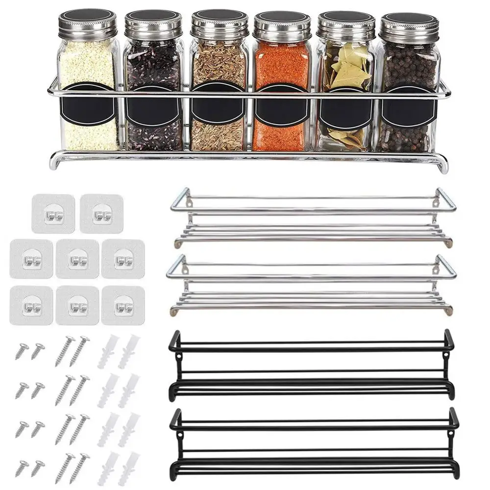 Estante de especias de montaje en pared, organizador de 1/2 paquetes de estantes colgantes de Metal de una sola capa, organizador de condimentos para puerta, armario, despensa