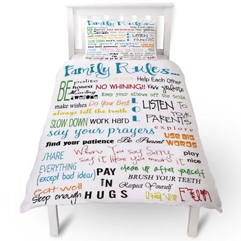 

Family Rules Cartoon Art White Duvet Cover Pillow Case Quilt Cover Set Bedclothes Single Bedding Sets For Bed