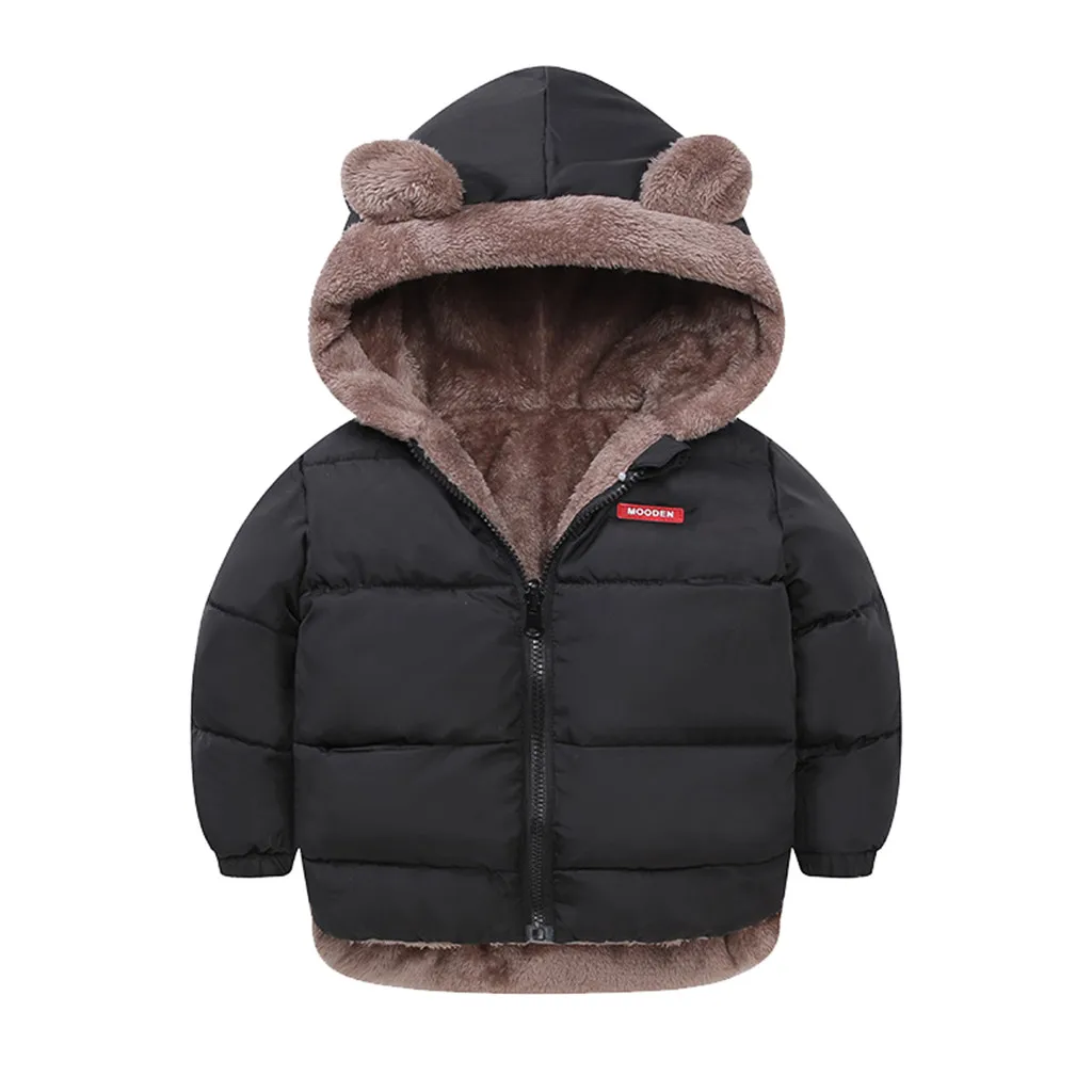 Детское пальто; куртка для маленьких мальчиков и девочек; ветрозащитное пальто с капюшоном и медвежьими ушками; утепленная верхняя одежда; куртка; Модный зимний теплый костюм; C850