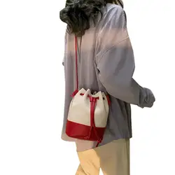 Новое поступление женские сумки на плечо сумки через плечо цветная блочная сумка мешок с кулисой кошелек кожаные сумки