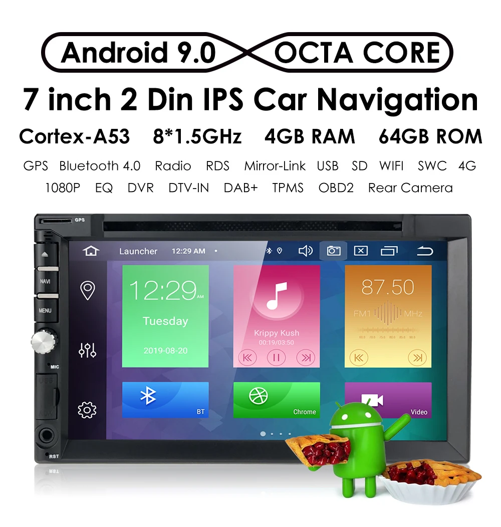 Восьмиядерный двойной 2 Din Android 9 4G ram 64G rom Универсальный Автомобильный dvd-плеер мультимедийный плеер для Nissan TOYOTA с DAB+ OBD