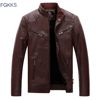 

FGKKS Men High Quality Leather Jacekts Autumn Winter Male Fashion Faux Jacket Coats Men's Solid Color Casual Leather Jackets