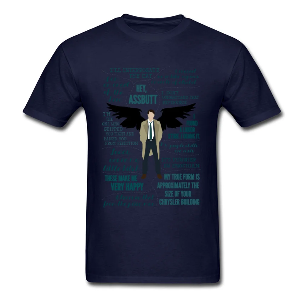 Latest Mens T Shirt Castiel_-_Story_line_5753 Custom Tees 100% Cotton Short Sleeve Casual Tees Round Neck Top Quality Castiel_-_Story_line_5753 navy