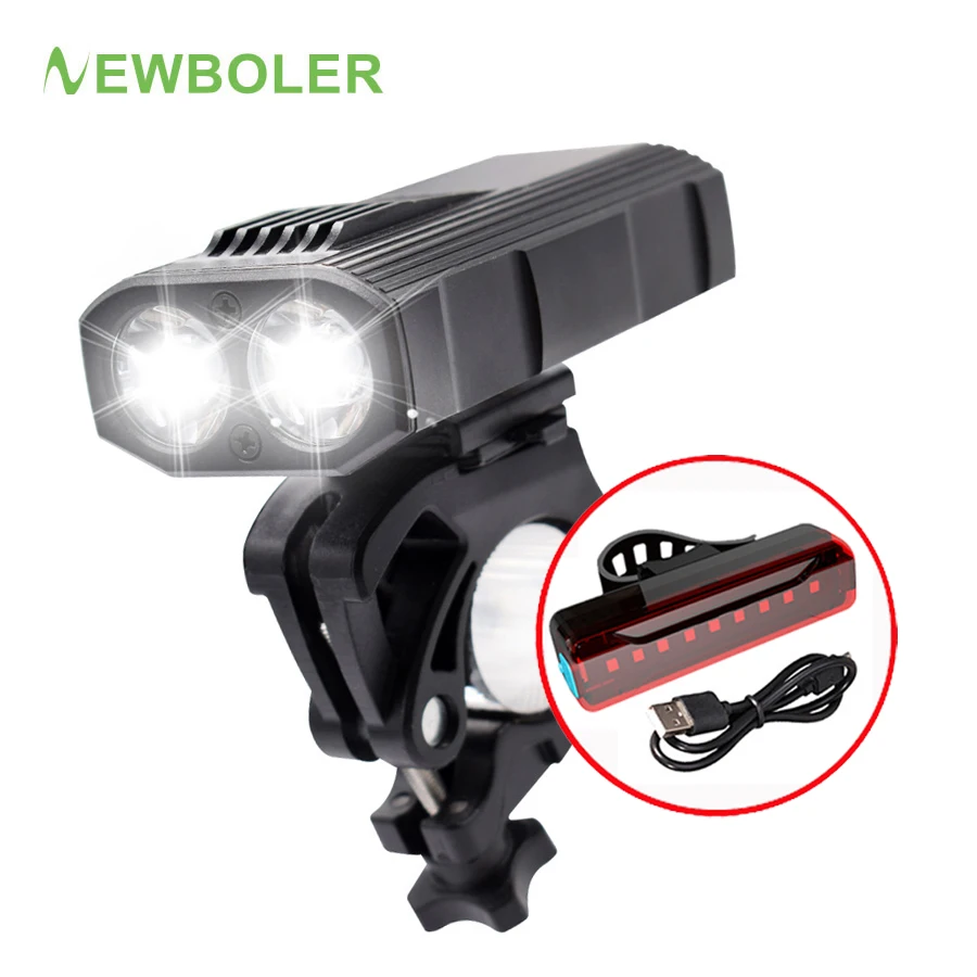 NEWBOLER 2 LED T6 Bicycle Front and Rear Lights Set USB Charging Flashlight For Cycling Bright Headlight Bike Light Accessories