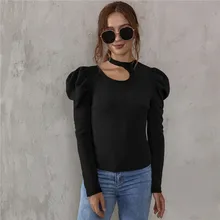 Best Offers Women's Black Long-sleeved Hollow Round Neck Puff Sleeve T-shirt Casual Street Wear Slim Fashion Party Wear Office Lady Wear Best Offers Women's Black Long-sleeved Hollow Round Neck Puff Sleeve T-shirt Casual Street Wear Slim Fashion Party Wear Office Lady Wear