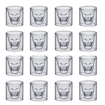 

2-16PCS skull cup 25ML Double transparent glass beer whiskey vodka wine water champagne cocktail wine glasses Coffee milk mugs