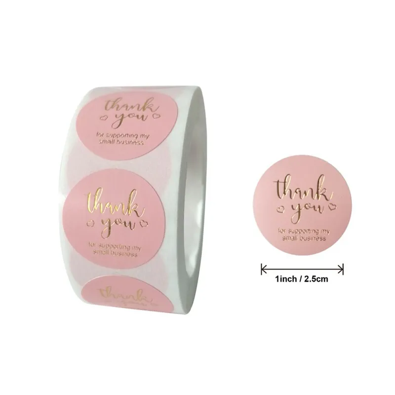 500pcs/Roll Pink bronzing gold foil round sealing sticker gloss stickers scrapbooking for envelope seal labels stickers 1inch